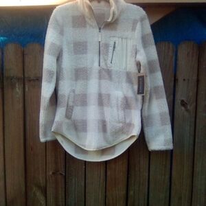 Cozy Beige Checkered Fleece Sweatshirt